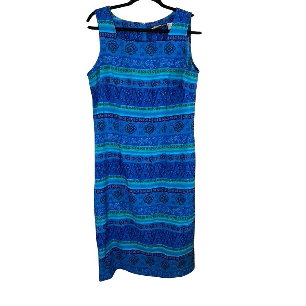Colorful Floral Tank Maxi Dress Blue 12 Boho Indie Coastal Festival Folk‎ Artsy
